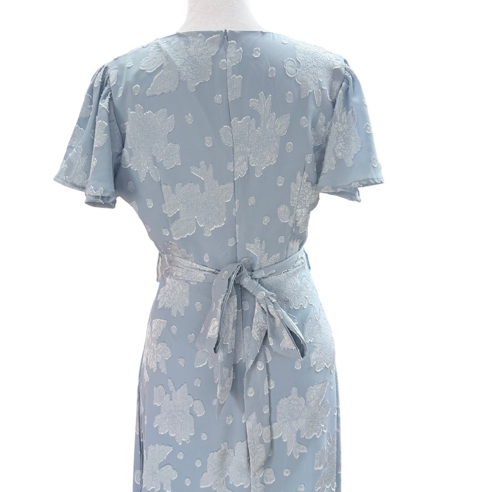 Lulus Icy Blue Floral Wrap Maxi Dress Medium Flutter Romantic Whimsical Boho - Picture 3 of 12